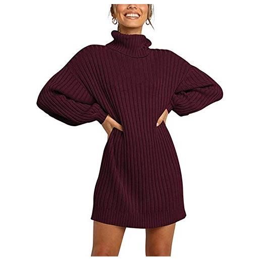 Minetom vestito maglioni donna invernali eleganti collo alto manica lunga pullover abito in maglia mini abiti maglieria maglione vino rosso 44