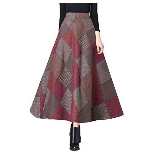 Moviendress donna lunga scozzese gonna maxi pieghe vita alta invernali lana vintage caldo eleganti lunghe gonne (l, color 5)