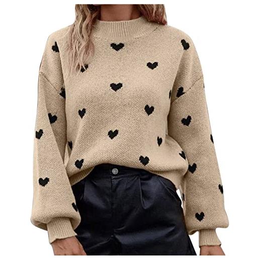IKFIVQD maglione donna ragazza autunno primavera vintage cuore modello maglione maglia morbido pile pullover top (>>+ b-beige, s)