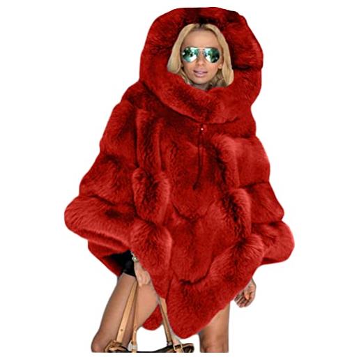ORANDESIGNE felpe donna con cappuccio invernali in pile caldo poncho e mantelle maglione collo alto elegante curvy cappotto pelliccia cardigan outwear jacket rosso taglia unica