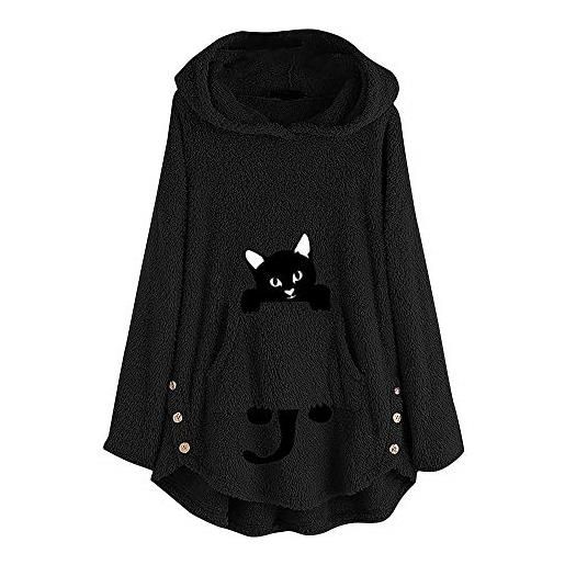 Millay giacca con cappuccio in pile da donna felpe pullover ricamate con gatto carino tops oversize casual