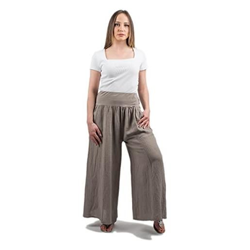 DALLE PIANE CASHMERE - pantaloni palazzo 100% lino - made in italy - donna, colore: bianco, taglia unica