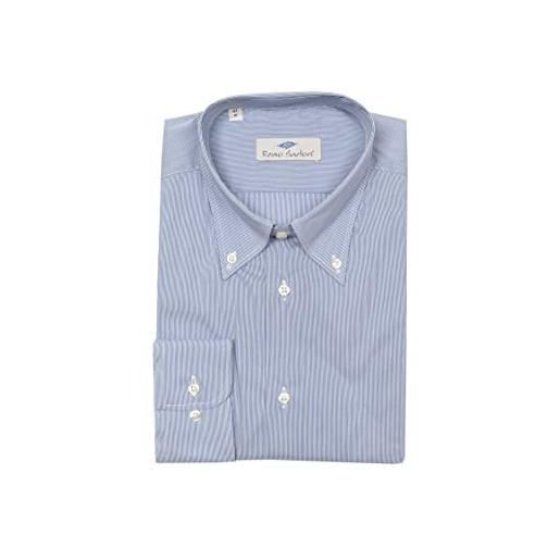 Remo Sartori - camicia uomo button down a righe, vestibilità regolare, maniche lunghe, made in italy (azzurro, 41-16)