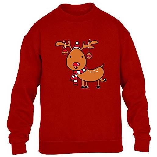 Shirtgeil simpatica renna con decorazioni di natale maglione per bambini e ragazzi 7-8 anni (128) rosso
