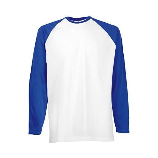 Fruit of the loom - maglietta a maniche lunghe, stile da baseball white/ royal blue small