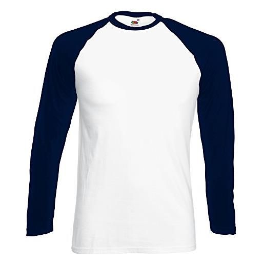 Fruit of the loom - maglietta a maniche lunghe, stile da baseball white/ deep navy x-large