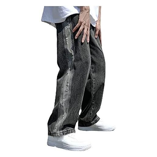 Dinnesis baggy wide-leg-jeans dritti da uomo hip hop jeans streetwear dance skate pantaloni casual jeans uomo straight leg denim pantaloni jeans larghi jeans jogger pantaloni per il tempo libero, blu 1, m