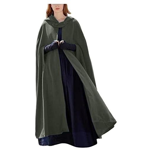 Modaworld donna poncho mantello lungo con cappuccio misto lana robe cappotto medievale mantella cosplay lungo poncho windbreaker con bottoni per halloween costume natale nozze