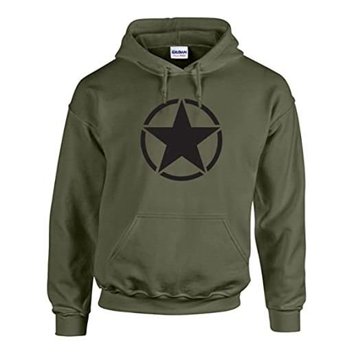 Generic us army star hoodie hood usa army army army tank 4x4 off road dirt trail desert racer regalo per marito fratello papà nonno uomini maschio, stella nera verde militare, xl