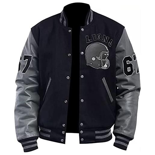 MAXDUD giacca bomber da uomo nera e grigia | varsity jacket college letterman jacket per tom hardy baseball giacca leggera, nero e grigio - design 1, xx-small