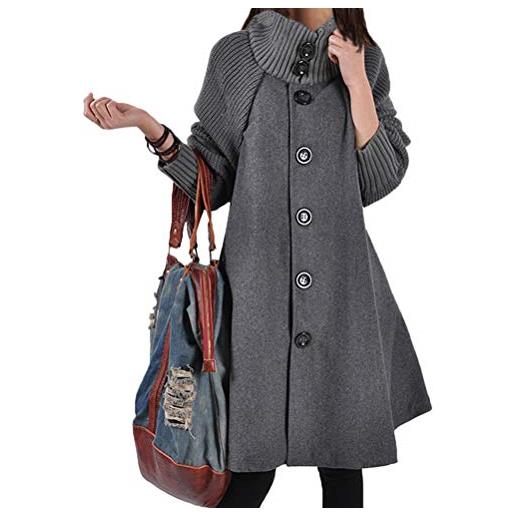 Minetom cappotto con cappuccio donna invernale autunno elegante lungo giacca vintage colore pura asimmetrico orlo outwear mantello c grigio xs