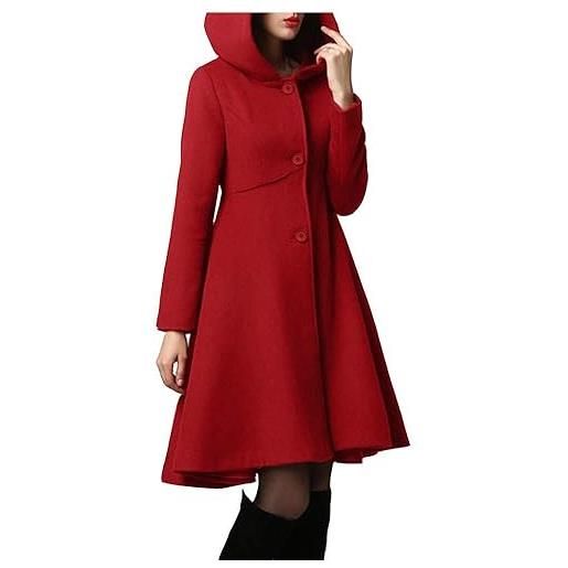 Minetom cappotto con cappuccio donna invernale autunno elegante lungo giacca vintage colore pura asimmetrico orlo outwear mantello con cappuccio nero xl