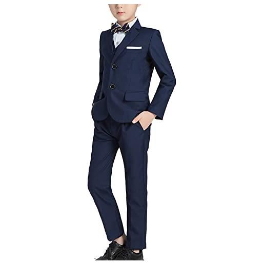 Yishengwan 3/4/5 pezzi completo da ragazzo gentleman abiti blazer gilet pantaloni per bambini, abiti da cerimonia smoking completi da sposa navy 4 pcs 170
