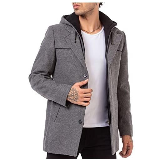 Redbridge cappotto da uomo elegante e sportivo giacca lunga con cappuccio grigio s