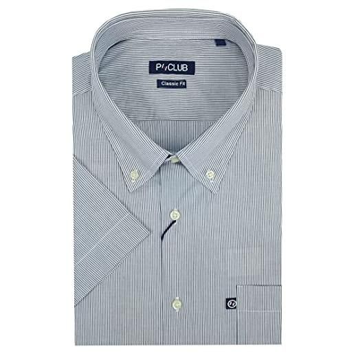 P-Club camicia uomo manica corta 100% cotone taglie forti con taschino 3xl 4xl 5xl 6xl (5xl - bianco)