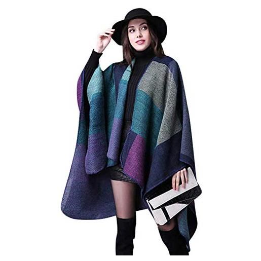 LATH.PIN poncho donna mantella maglione largo moda scollo a v aperto cape eleganza cardigan e cappotto moda disegni geometrici irregolare sciarpa scialle autunno inverno