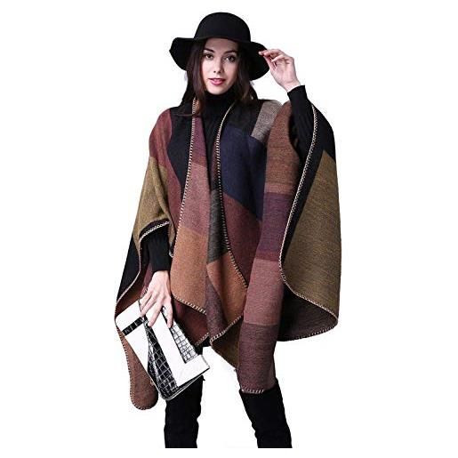 LATH.PIN poncho donna mantella maglione largo moda scollo a v aperto cape eleganza cardigan e cappotto moda disegni geometrici irregolare sciarpa scialle autunno inverno