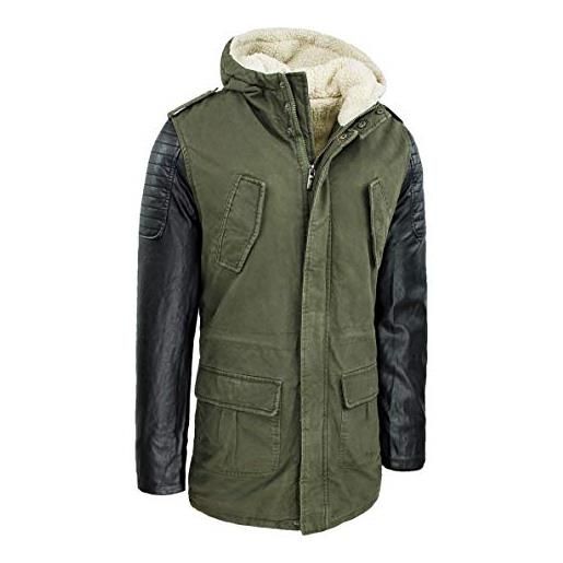 Evoga cappotto parka uomo invernale giacca trench con pelliccia interna (xs, a3 verde)