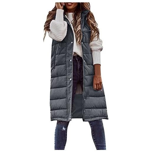 Generic walk cappotto da donna in lana invernale senza maniche gilet lungo con cappuccio caldo piumino con tasche, giacca corta, grigio scuro, xxl