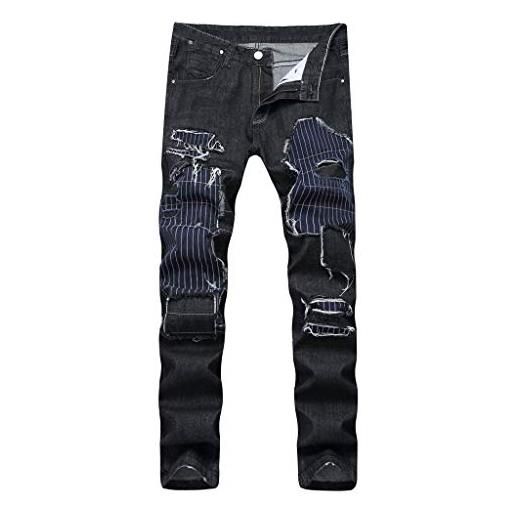 Xmiral jeans slim fit stretch nero strappato strappato skinny denim elasticizzato strappato skinny biker pantaloni jeans con zip (30,8- nero)