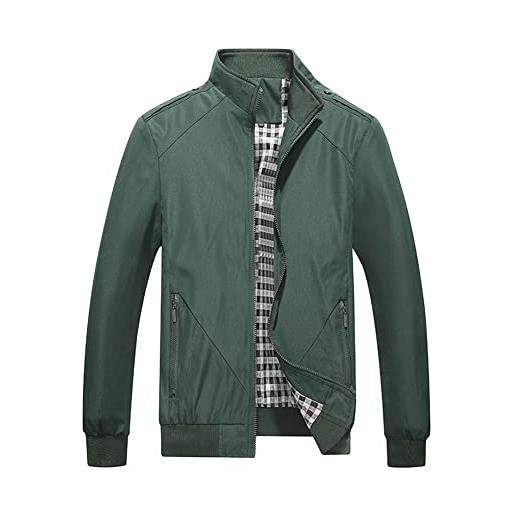 MISSMAO uomo giacca primavera bomber jacket baseball estiva con colletto rialzato leggero giacca per il tempo libero con tasche con zip verde militare 4xl