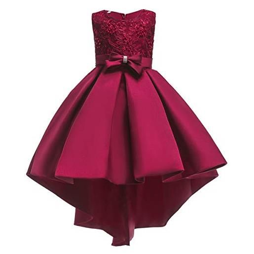 OBEEII abito da principessa con ricamo floreale asimmetrico hi-lo senza maniche elegante vestito da cerimonia sposa sera prima comunione damigella bambina cocktail prom per ragazze 6-7 anni rosa