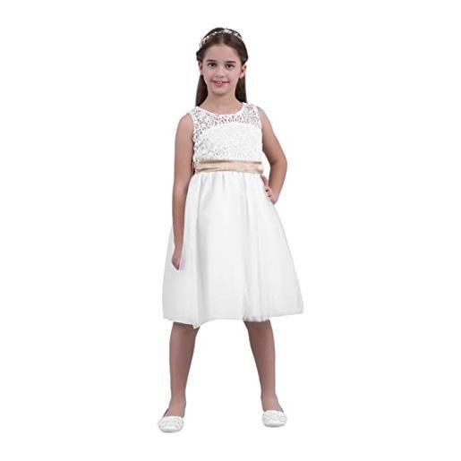 Freebily vestito bambina elegante lungo abito cerimonia ragazza bianco con pizzo floreale vestito da principessa abito da sposa damigella matrimonio festa di compleanno avorio 5 anni