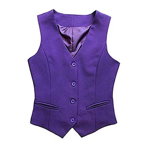 YM YOUMU gilet da donna gilet da abito formale da lavoro senza maniche bar negozio cameriera panciotto gilet giacca capispalla (viola, eu m(etichetta xl)/ busto: 37)