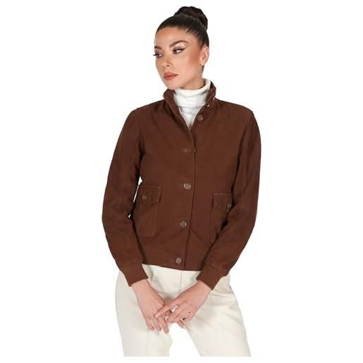 D'Arienzo bomber in pelle scamosciata colore beige donna giubbotto con tasconi vera pelle faty xl/beige