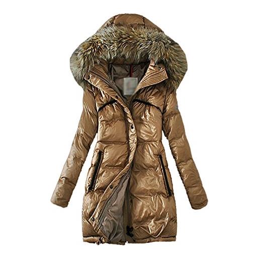 LvRao piumini lunghi per donna - cappotto con cappuccio - giubbotti di pelliccia ecologica - piumino leggero per invernale (beige cachi, asia xl)