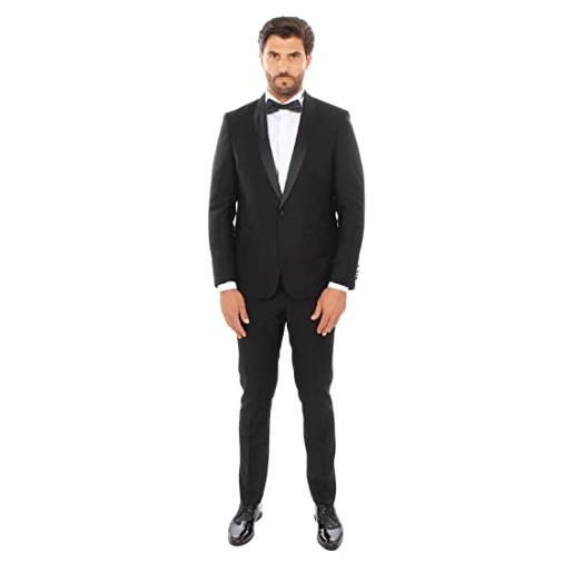 Ciabalù smoking da uomo abito elegante completo con rever a fascia in raso (60, nero)