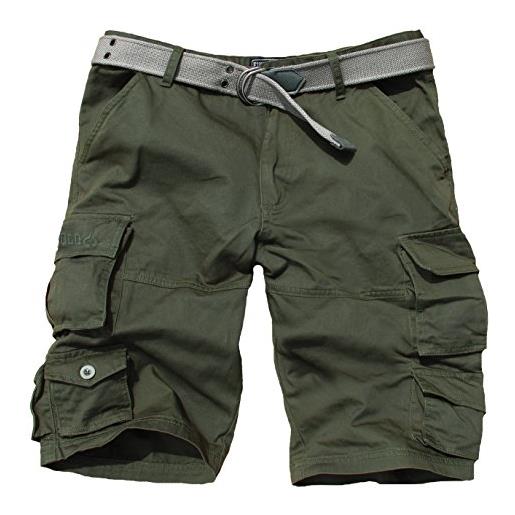 Fun Coolo pantaloncini multitasche corti bermuda cargo short con tasconi laterali, verde militare xs 44