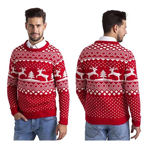 westAce maglione natalizio da uomo con albero di natale e renna, a maniche lunghe, lavorato a maglia, girocollo, s-xxl, rosso, s