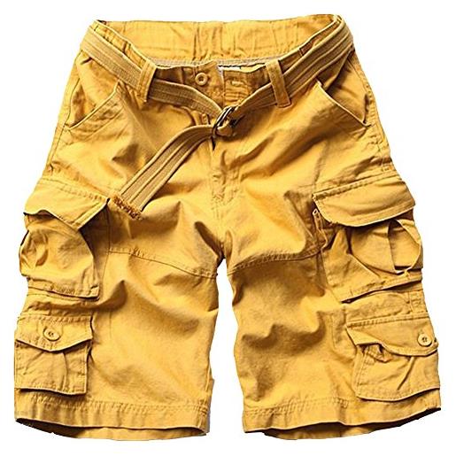 ZhuiKun vintage pantaloncini corti bermuda cargo short uomo giallo 2xl