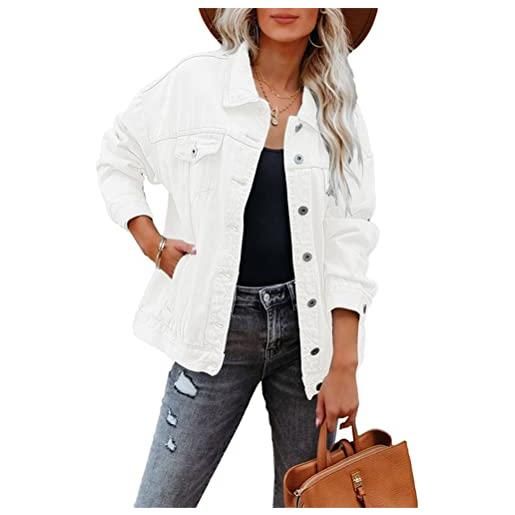 Tomwell giacca di jeans donna manica lunga vintage risvolto solid jeans cappotto casuale denim giacca cardigan bottoni capispalla jeans jacket a bianco xl