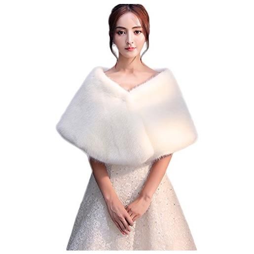 Icegrey donna morbido coprispalle con colletto nuziale stile bolerino da sposa in ecopelliccia scialle per feste matrimoni bianco avorio