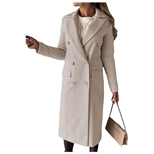 Yesgirl donna cappotto con doppiopetto trench lungo cardigan a maniche lunghe autunno inverno caldo cappotti casual colletto rivolto giacca parka a beige s