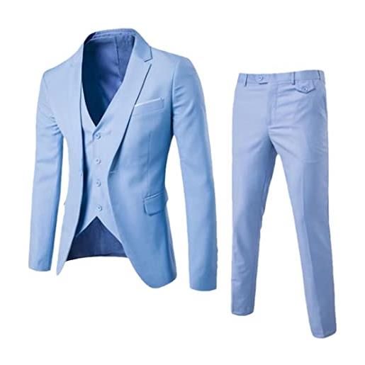 Haitpant abito da sposa da uomo slim tinta unita confortevole business office suit set blazer+pantaloni, azzurro, l