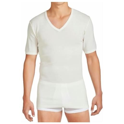 Liabel maglietta intima uomo lana cotone 65% lana offerta 3-4-6 pezzi scollo v maglia intima uomo termica invernale 5321 (3 pezzi bianco lana, m)
