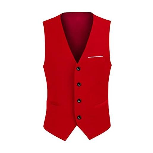 DAIHAN gilet elegante da uomo slim fit blazer senza maniche classico gilet giacca panciotto con scollo a v per lavoro, matrimonio, tempo libero, rosso, xl