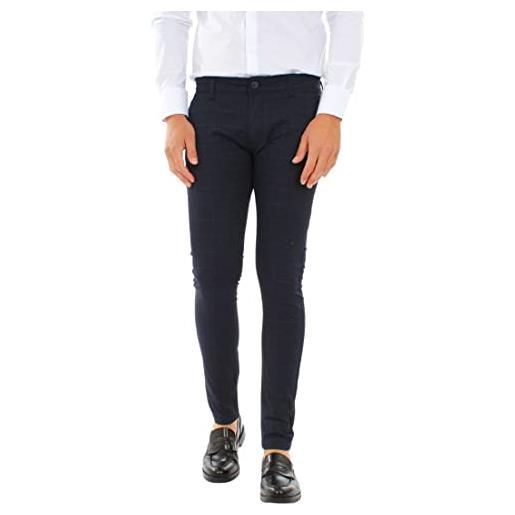 Ciabalù pantaloni uomo eleganti in cotone a quadri slim fit elasticizzati pantalone chino leggero scozzese (panna, 54)
