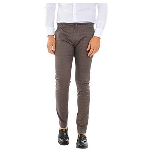 Ciabalù pantaloni uomo eleganti in cotone a quadri slim fit elasticizzati pantalone chino leggero scozzese (nero, 48)