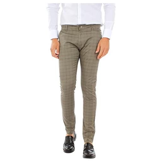 Ciabalù pantaloni uomo eleganti in cotone a quadri slim fit elasticizzati pantalone chino leggero scozzese (panna, 52)