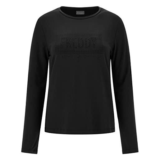FREDDY - t-shirt manica lunga grafica riquadro pied de poule, donna, nero, small