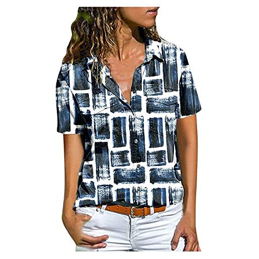 Xmiral camicia camicetta donna moda manica lunga bottoni stampa a righe a righe top casual (s, 4verde)