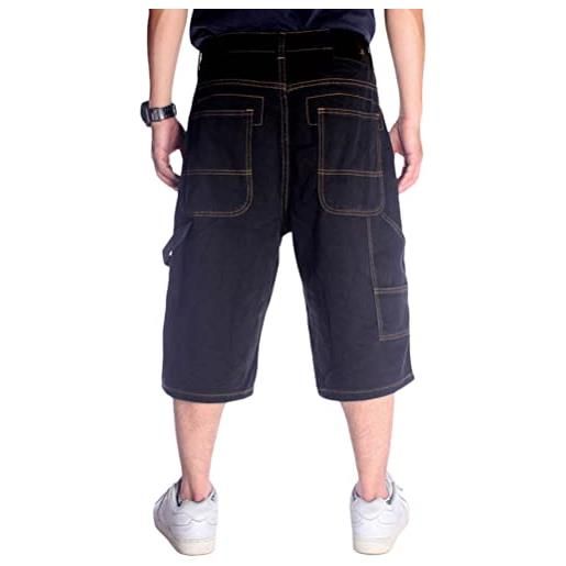 ORANDESIGNE pantaloncini di jeans da uomo hip hop jeans corti larghi vintage con stampa graffiti ricamati pantaloni da ballo di strada skateboard per ragazzi adolescenti pantaloncini cargo v blu m