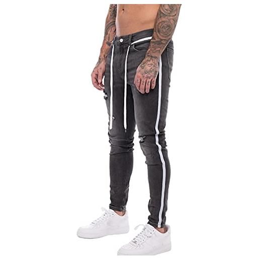 SOMTHRON jeans cargo da uomo in vita elasticizzata, pantaloni da jogging con molte tasche, grigio 3, s