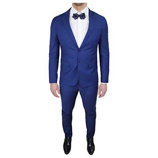 Evoga abito completo uomo sartoriale blu taglie forti conformato casual elegante cerimonia calibrato (61, blu)