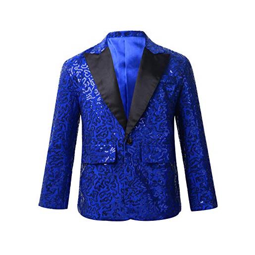 iEFiEL giacca da batessimo bambino elegante cappotto in paillettes formale costume da cerimonia comunione festa party blazer blu 11-12 anni