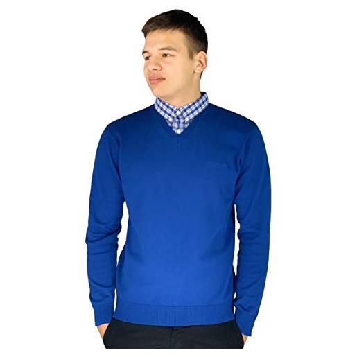 Pierre Cardin - maglione lavorato a maglia con scollo a v e inserto con il colletto di camicia blu scuro 4xl